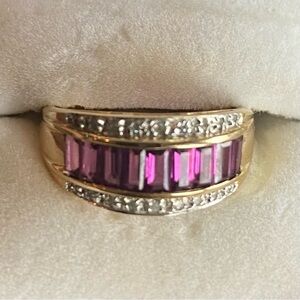 14K Gold Rhodolite Garnet & Diamond Ring